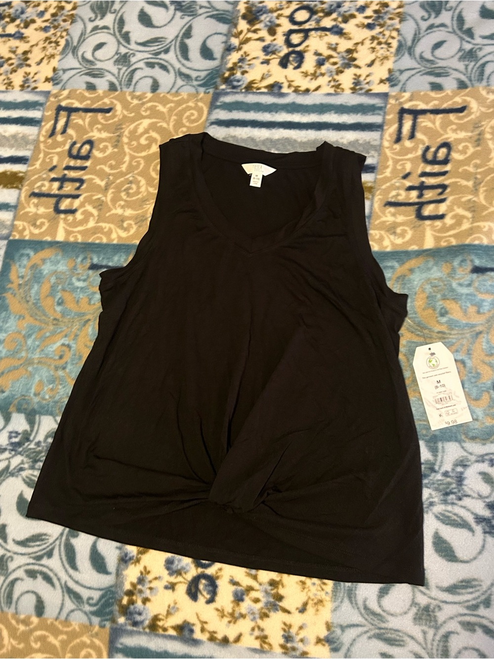 Time and Tru Black Twist-Front V-Neck Tank Top